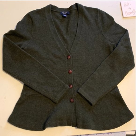 "Chaps" Olive green cardigan, EUC, M - Picture 2 of 13